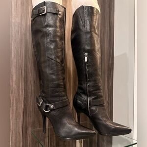 Michael Kors Cheyenne Knee High Black Leather & Buckles Boots side Zipper Size 7